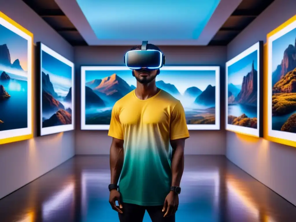 Explora el potencial creativo de la realidad virtual en un vibrante y futurista galería de arte virtual