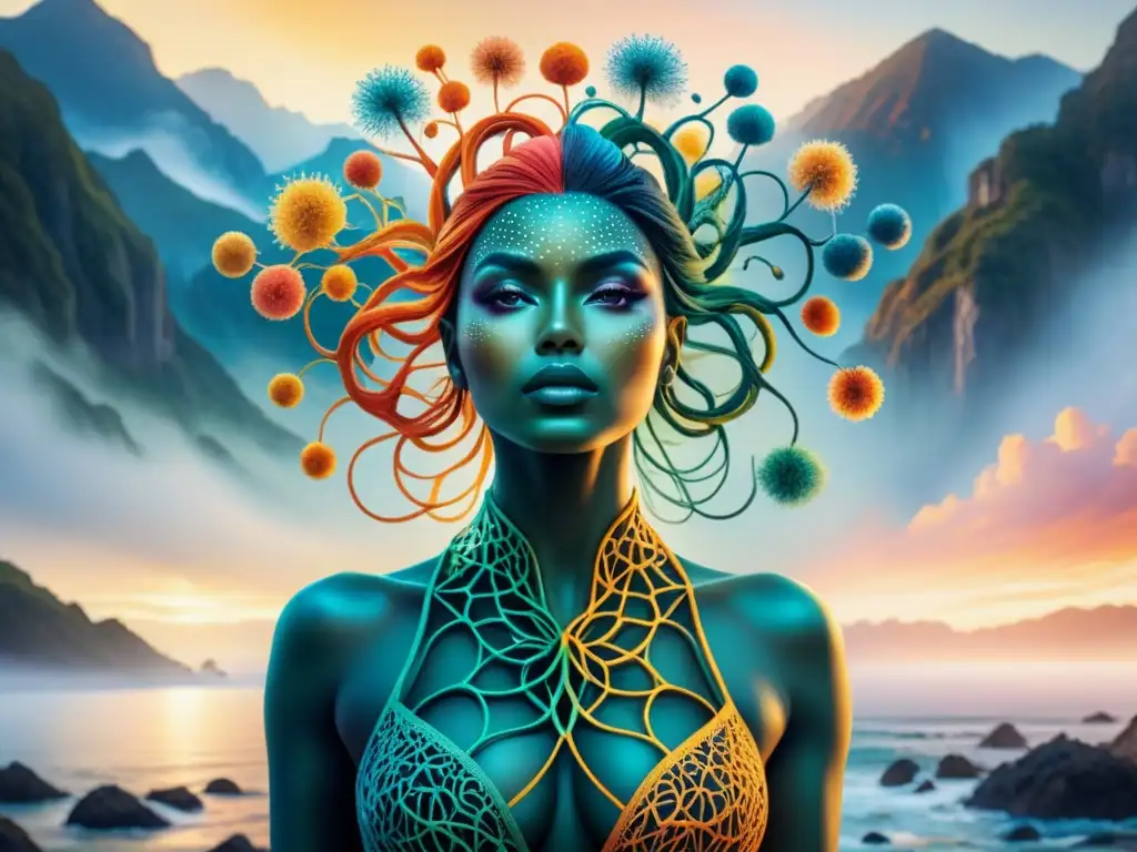 Pintura acuarela de red neuronal: creatividad y ciencia Una red neuronal detallada y colorida en acuarela, representando la conexión entre artes visuales y ciencias cognitivas