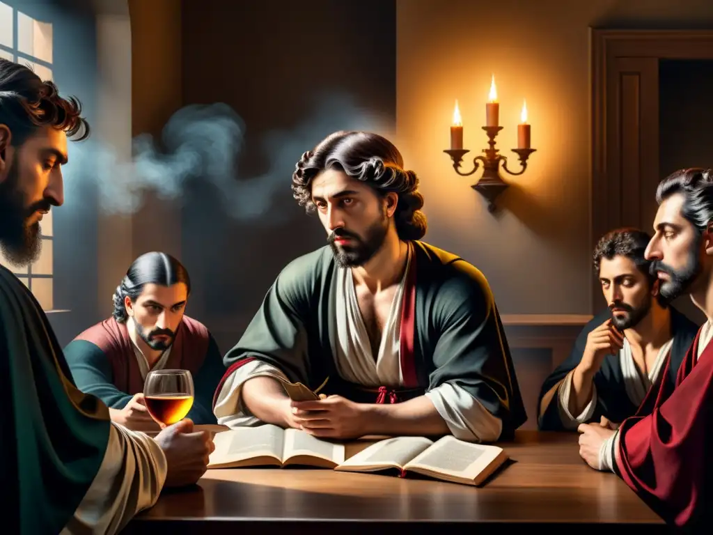 Una reinterpretación moderna del llamado de San Mateo de Caravaggio, destacando el claroscuro en obras Caravaggio con intensidad dramática