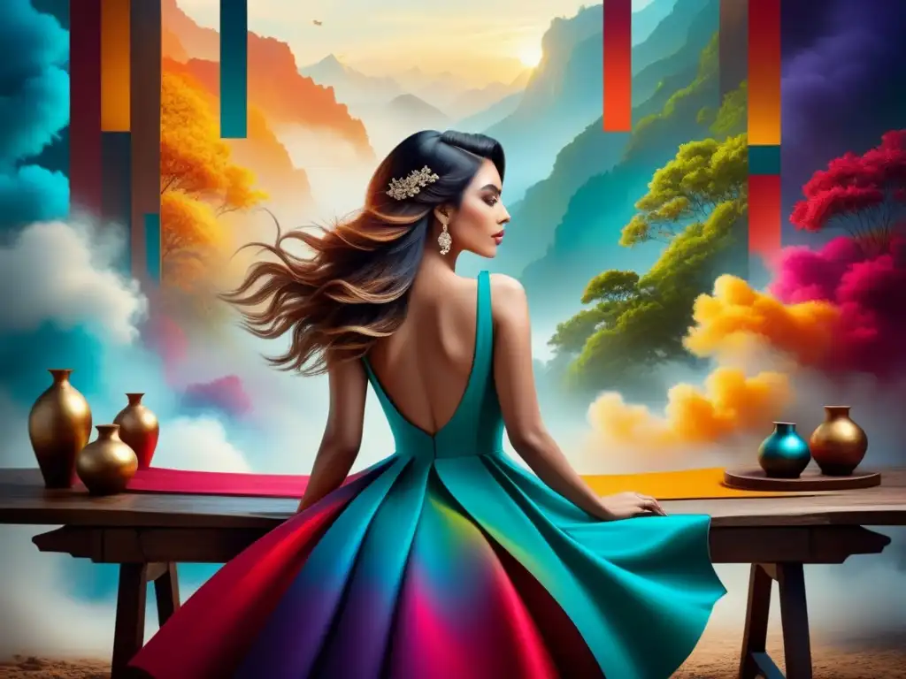Un remolino de Arte digital, donde se entrelazan técnicas y elementos culturales en una explosión de creatividad