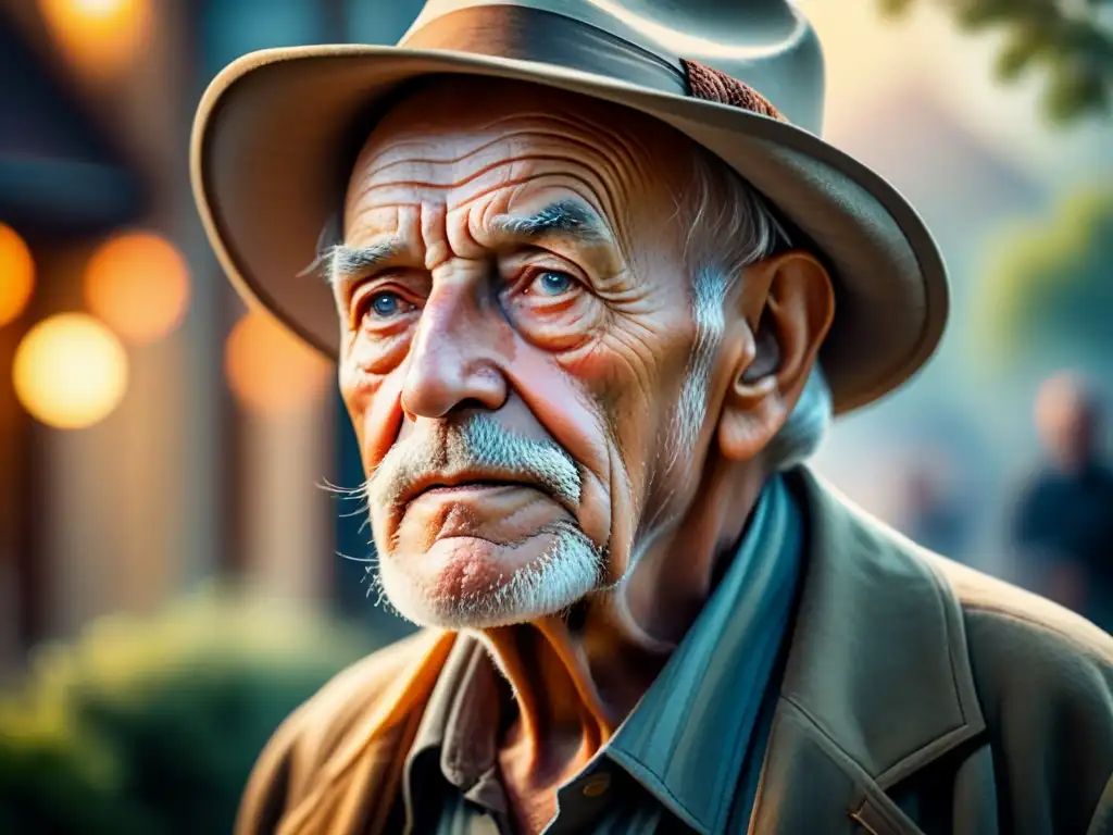 Retrato en acuarela de un anciano con rostro curtido y mirada sabia, en un fondo etéreo que evoca el paso del tiempo