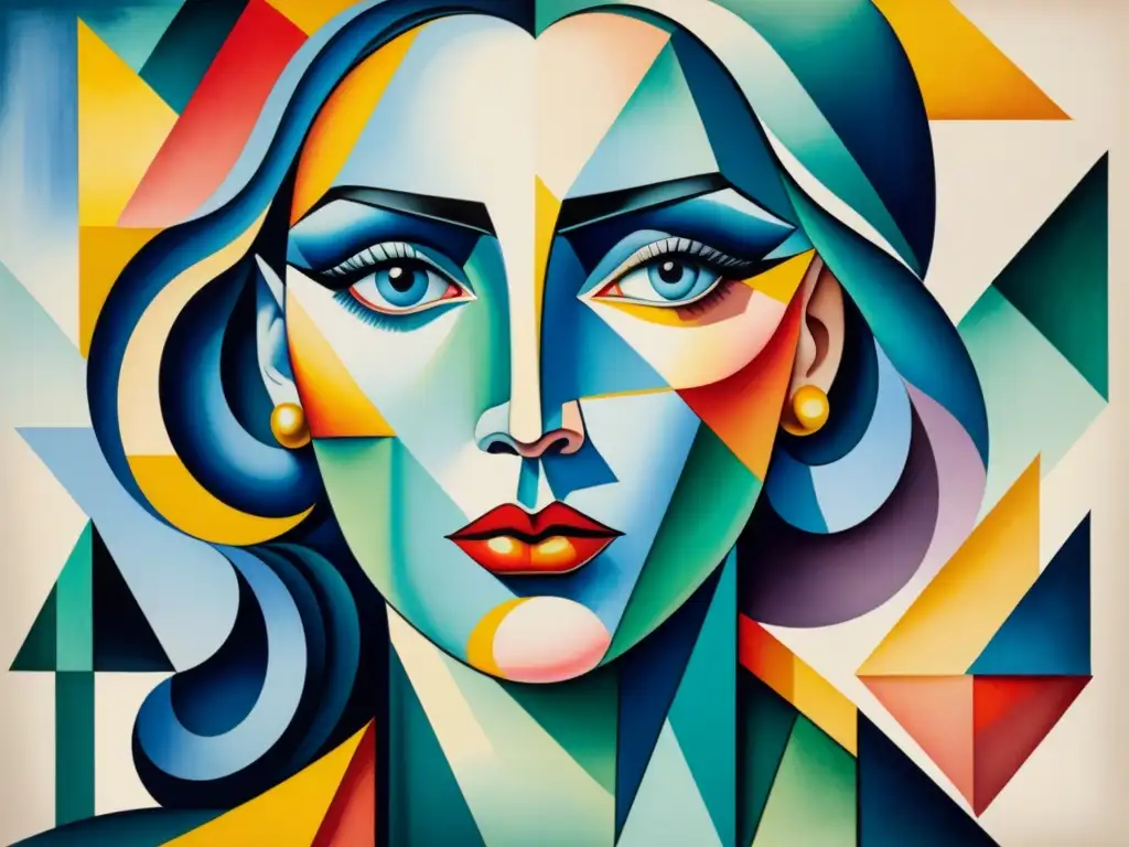 Retrato cubista fragmentado de una mujer con influencia de Picasso, redefiniendo perspectiva y alma