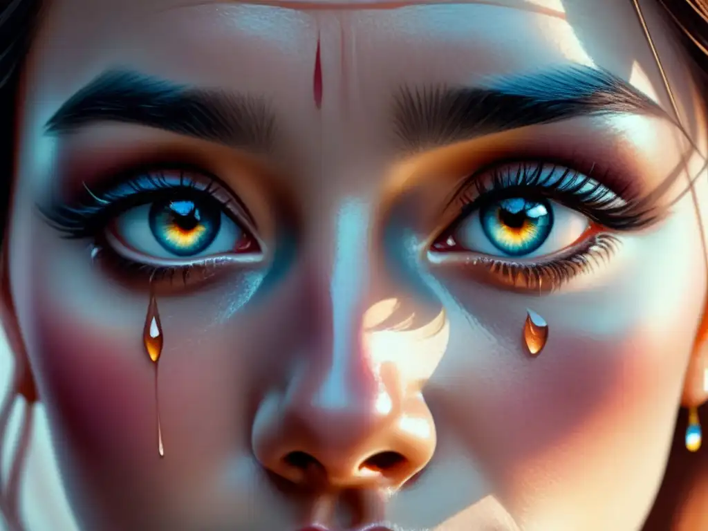 Retrato acuarela: intensidad emocional en lágrimas Un retrato detallado en acuarela que captura la intensidad emocional y vulnerabilidad con lágrimas en los ojos