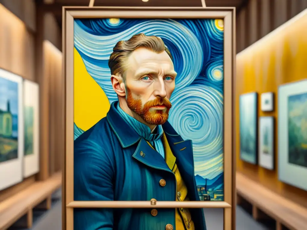 Retrato de Van Gogh con emoción humana, detallado acuarela que captura su estilo vibrante y emocional