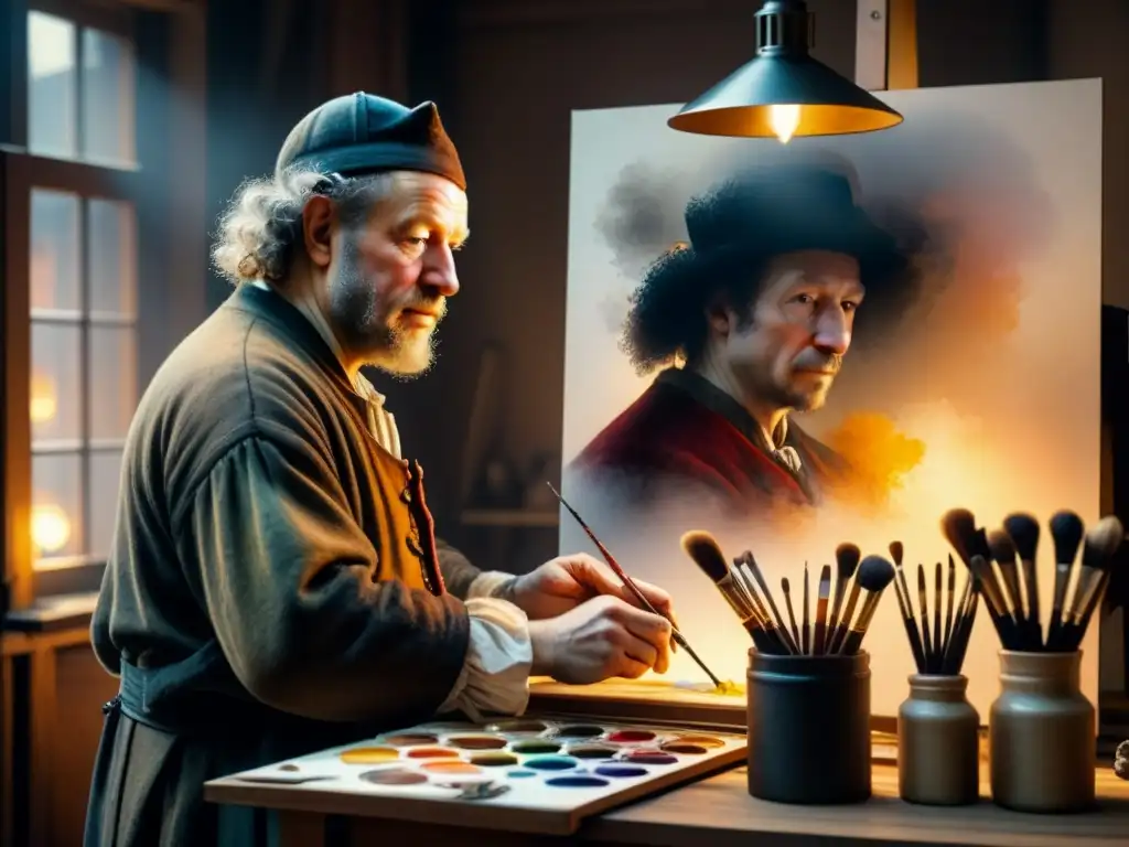 Un retrato transformado por Rembrandt en su estudio, entre pinceles y pinturas