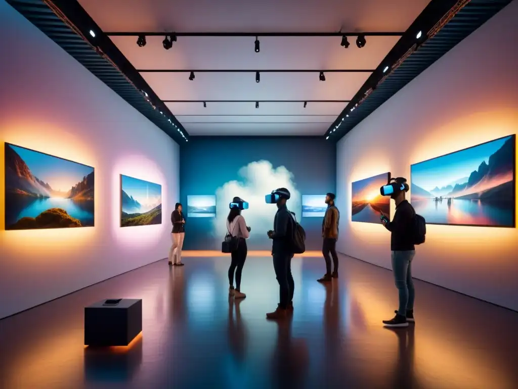 Una sala de exposiciones de arte visual intersección: una fusión de realidad virtual y arte tradicional en instalaciones vibrantes