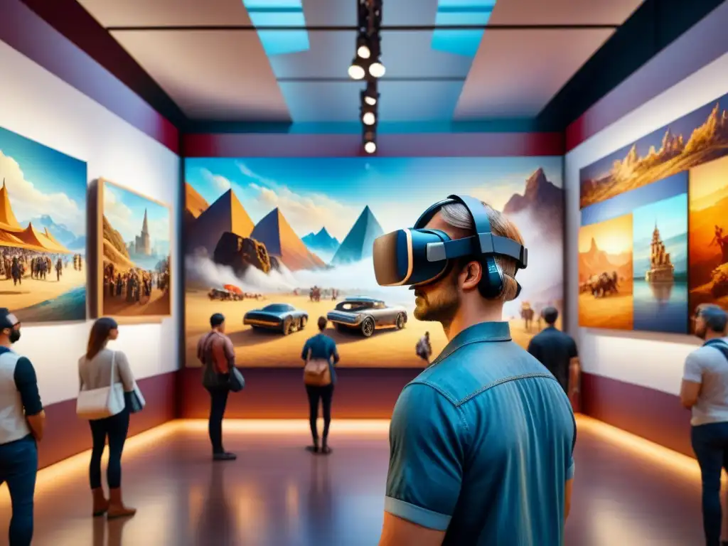 Una sala de museo bulliciosa llena de instalaciones de realidad virtual