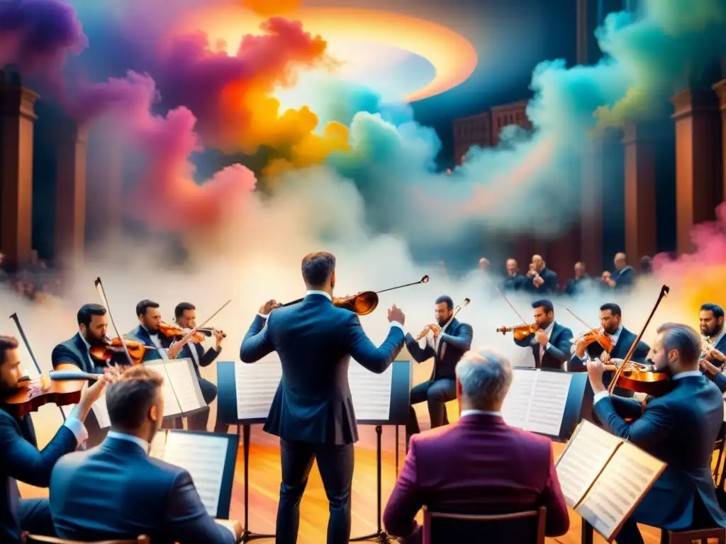 Una sinfonía de colores y sonidos emerge de la orquesta en un escenario vibrante