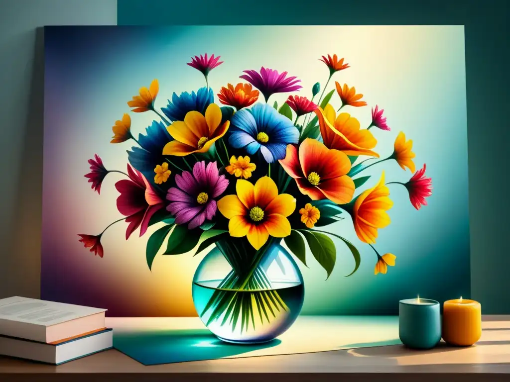 Evolución de técnicas en papel: un artista experto crea un hermoso ramo de flores con acuarelas vibrantes