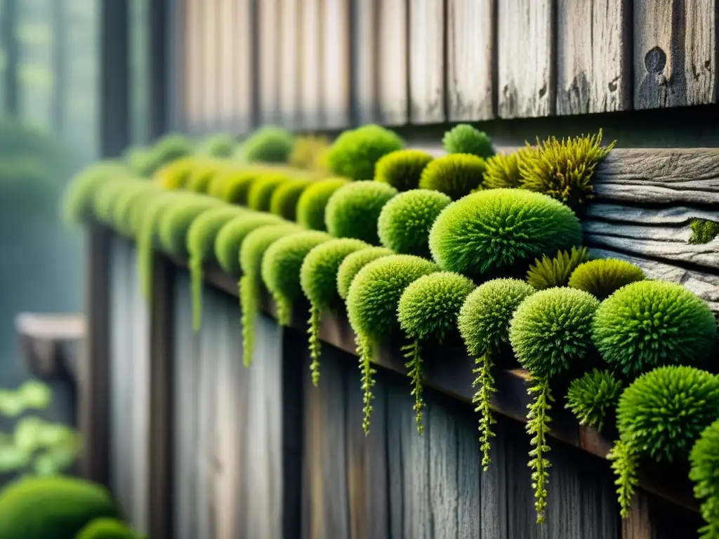 Fotografía de texturas desgastadas en una pared de piedra con musgo, resaltando la belleza de la vejez