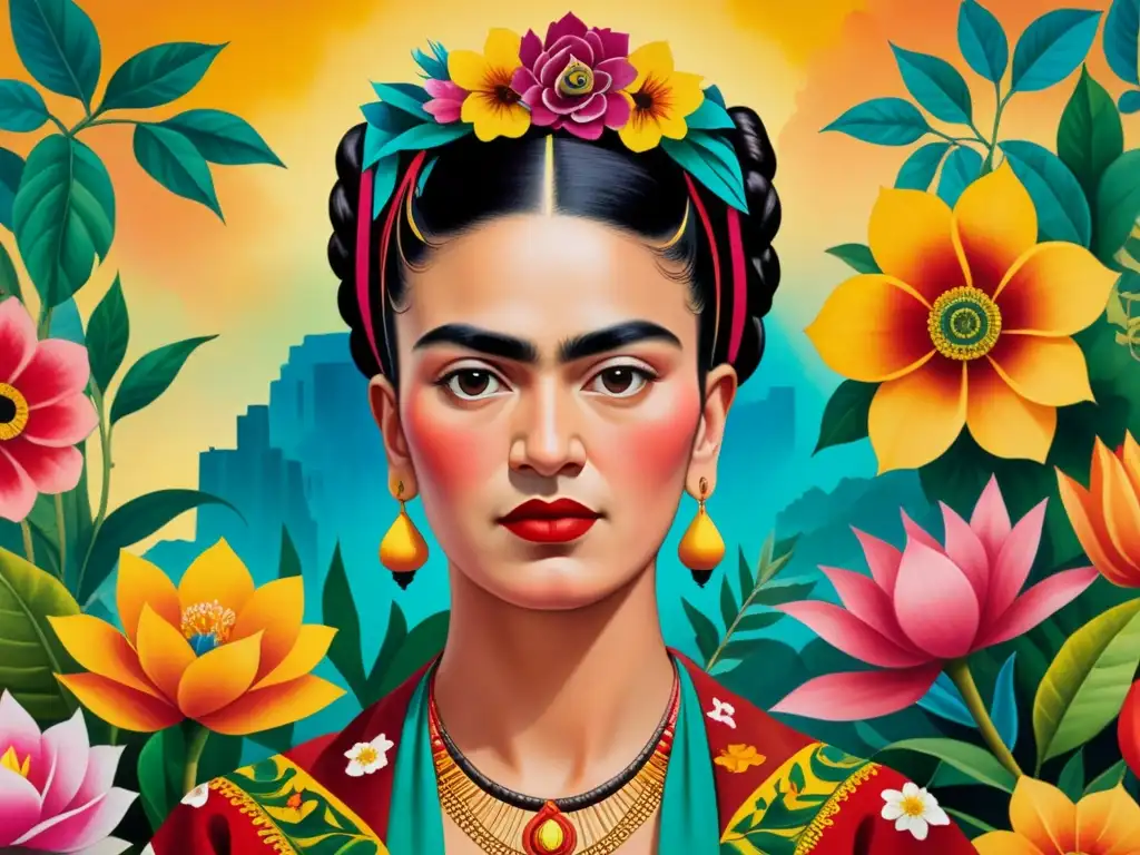 Tour exclusivo museo Frida Kahlo: Detalle de acuarela de su icónico autorretrato con corona floral, en Casa Azul