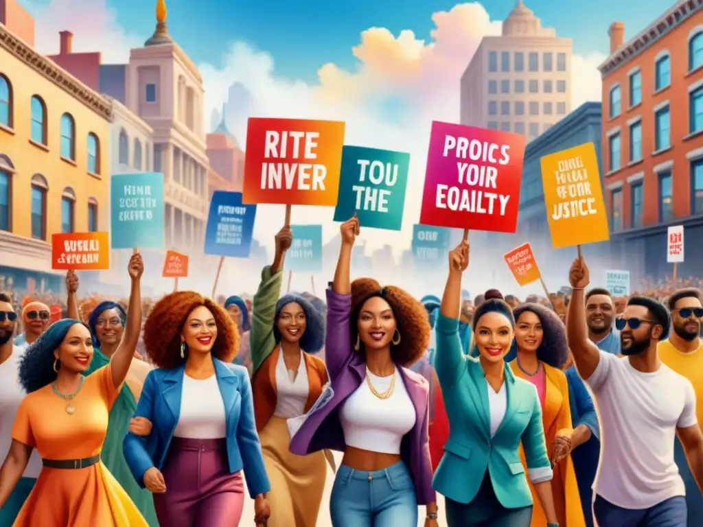 Unidos por la igualdad: pintura acuarela de diversidad y protesta Unidos en activismo: colorido arte de diversidad étnica y cultural en protesta por la igualdad y justicia social
