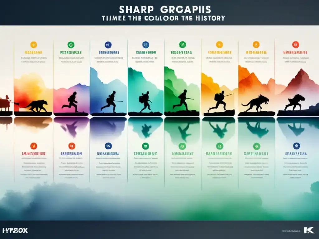 Viaje visual por la evolución de los gráficos en movimiento a lo largo de la historia, desde rollos de película clásicos hasta GIFs modernos, con detalles y colores vibrantes