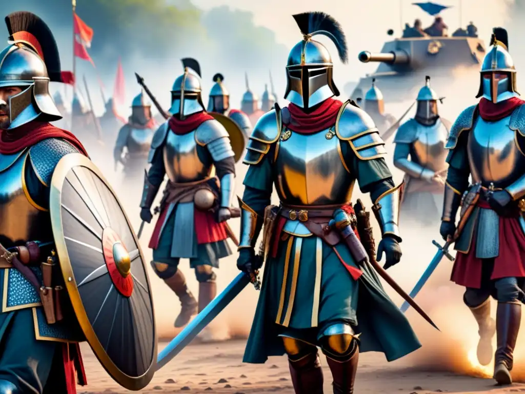 Vibrante acuarela muestra la evolución de técnicas y materiales de guerra a lo largo de la historia