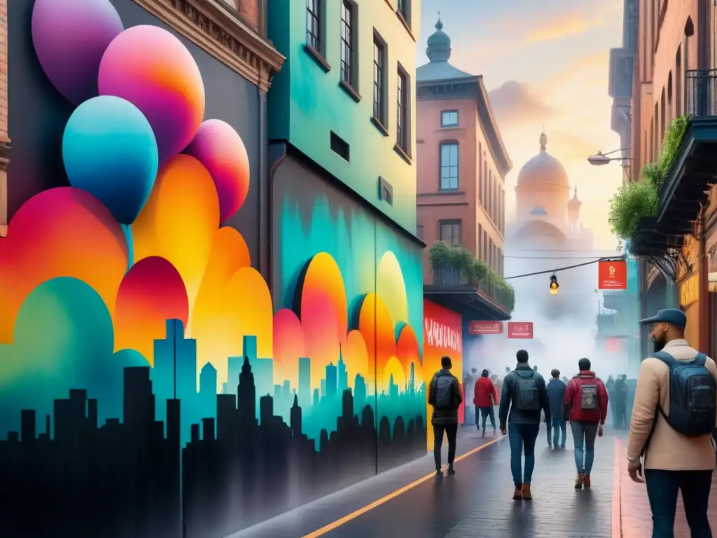 Arte callejero interactivo: ciudad animada y vibrante Un vibrante arte urbano interactivo cautiva a espectadores de todas las edades y orígenes en la obra