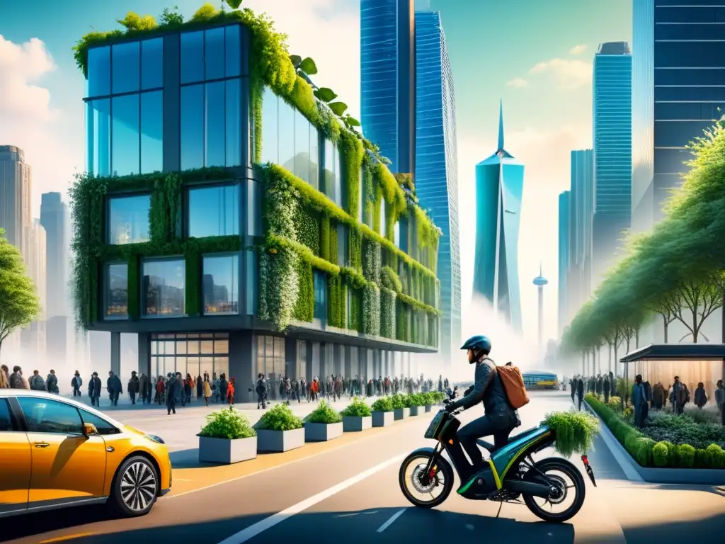 Vibrante ciudad futurista ecológica en Norteamérica