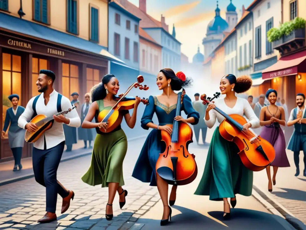 Retrato acuarela de diversidad cultural en Europa Un vibrante cuadro acuarela celebra la diversidad en Europa con representación minorías arte europeo contemporáneo