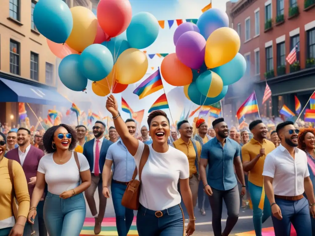 Un vibrante desfile LGBTQ+ capturado en una detallada acuarela