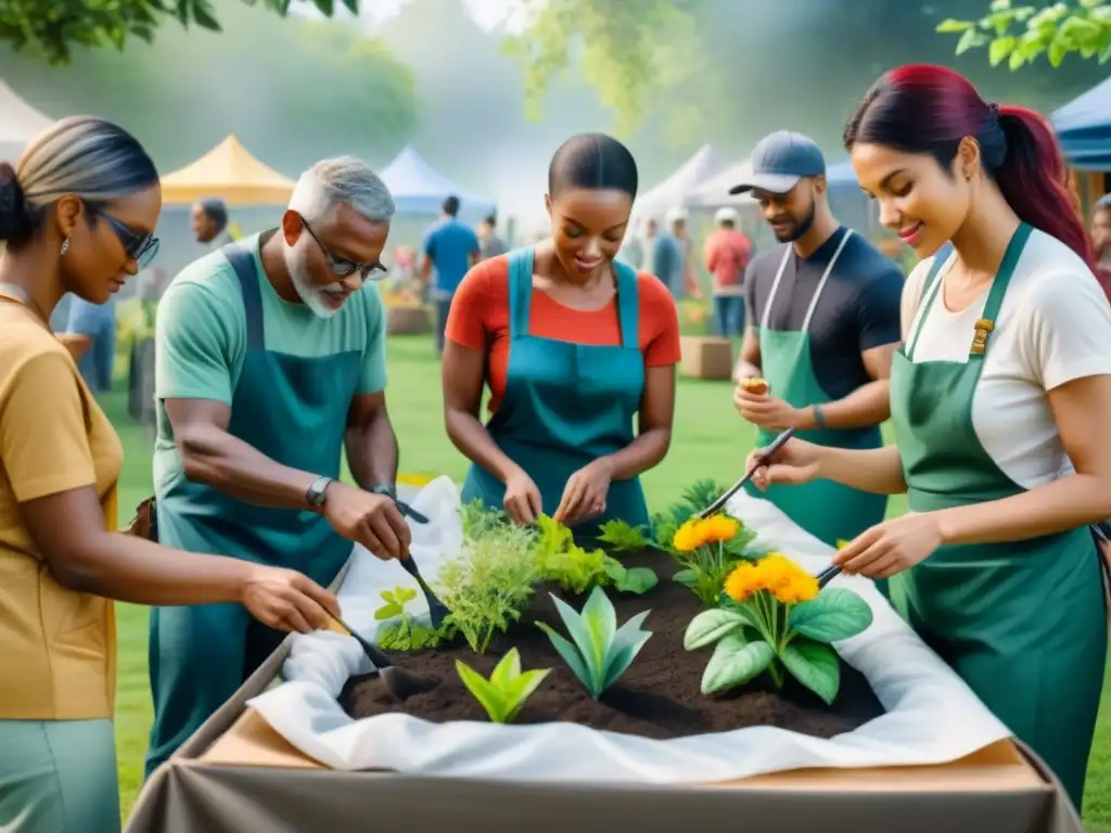 Una vibrante escena de programas comunitarios de arte, reciclaje y sostenibilidad en un parque