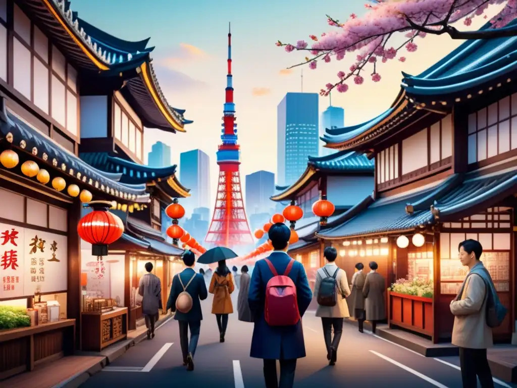 Un vibrante escenario en Tokio con diseñadores gráficos asiáticos, mezclando tradición e innovación