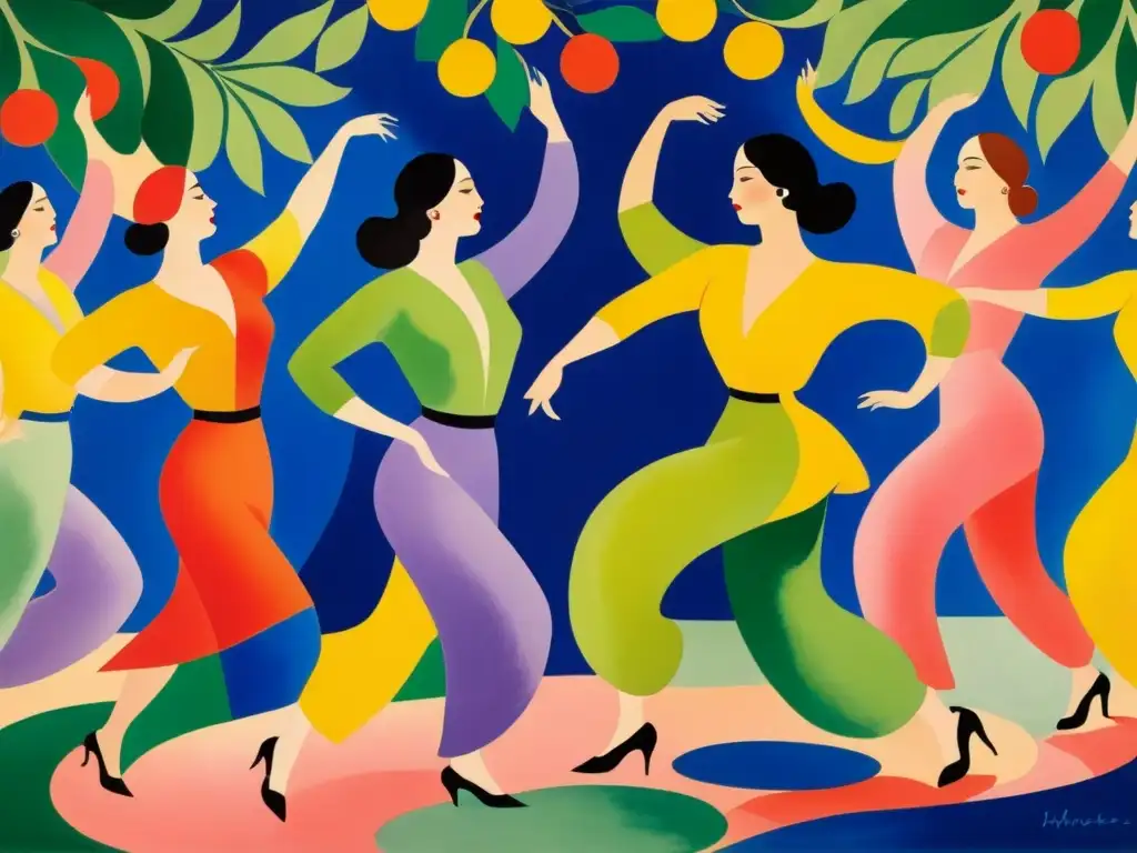 Una vibrante exploración del color en Matisse: pintura detallada de 'La Danza' con figuras bailando en movimiento circular