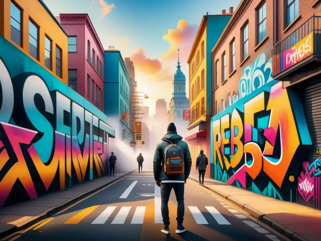 'Vibrante cityscape con graffiti expresivo