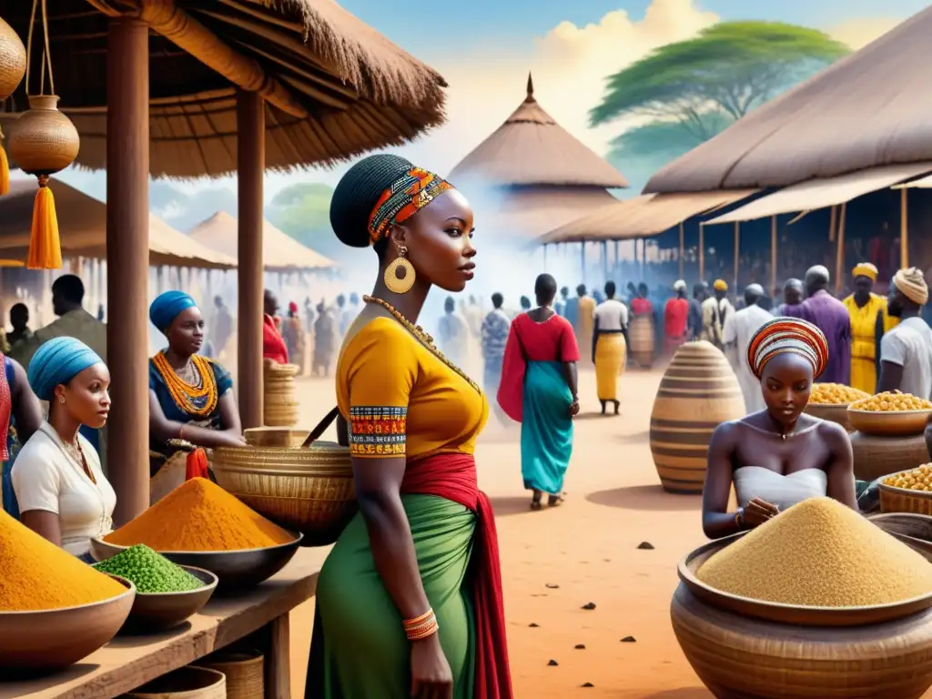 Vibrante mercado africano con conexión cultural arte visual África