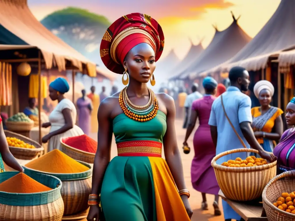 Vibrante mercado africano en el mundo virtual, con colores y vida que capturan la esencia del arte africano