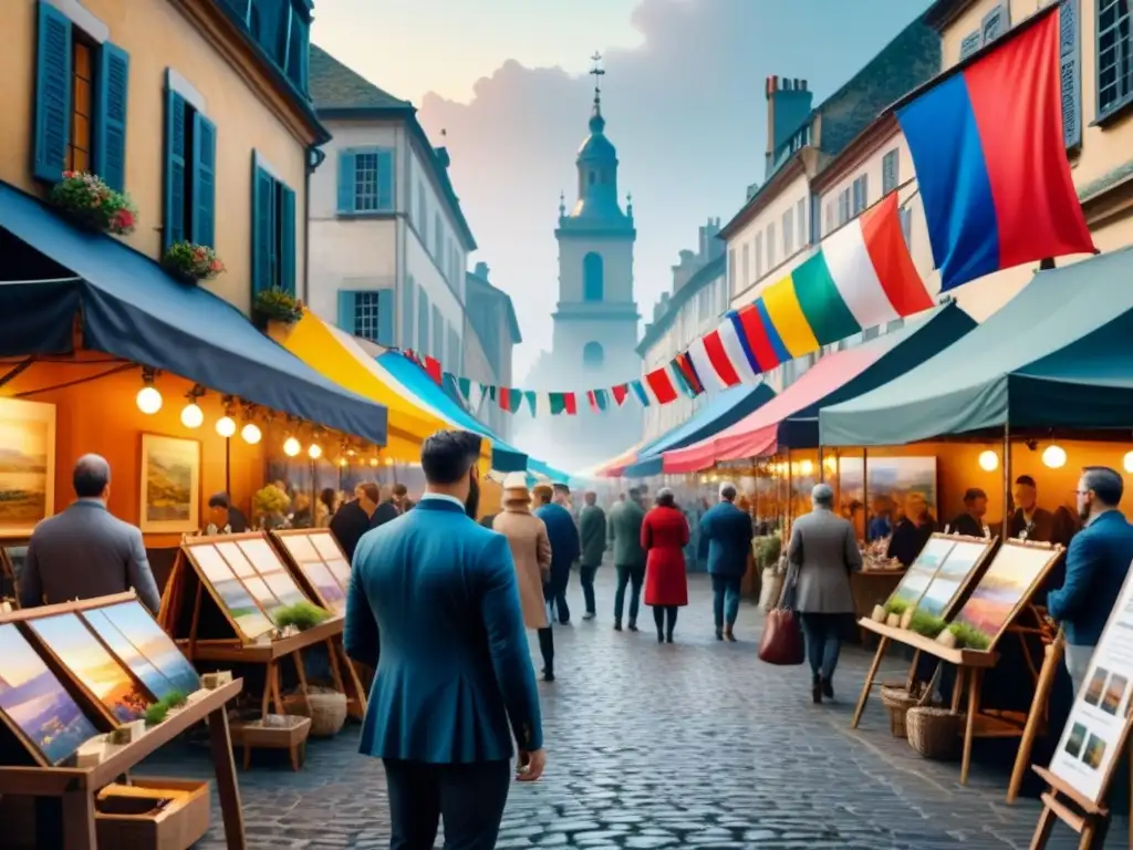 Vibrante mercado de arte: diversidad y emoción en una plaza histórica