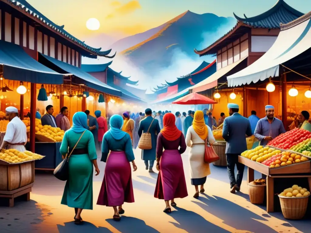 Un vibrante mercado donde culturas se entrelazan en expresiones artísticas, influencia culturas extranjeras arte local