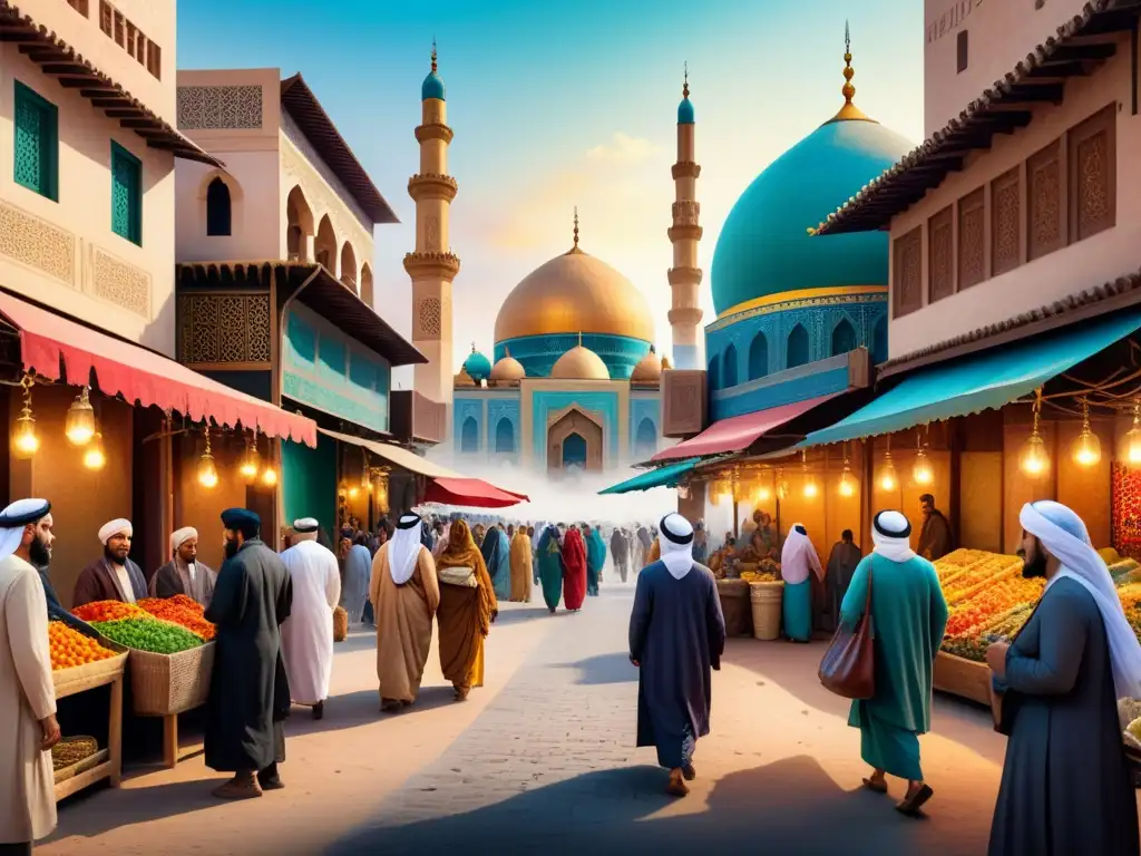 Mercado vibrante: mural fusiona arte tradicional y moderno en Oriente Medio Un vibrante mercado en Medio Oriente fusiona arte tradicional y contemporáneo