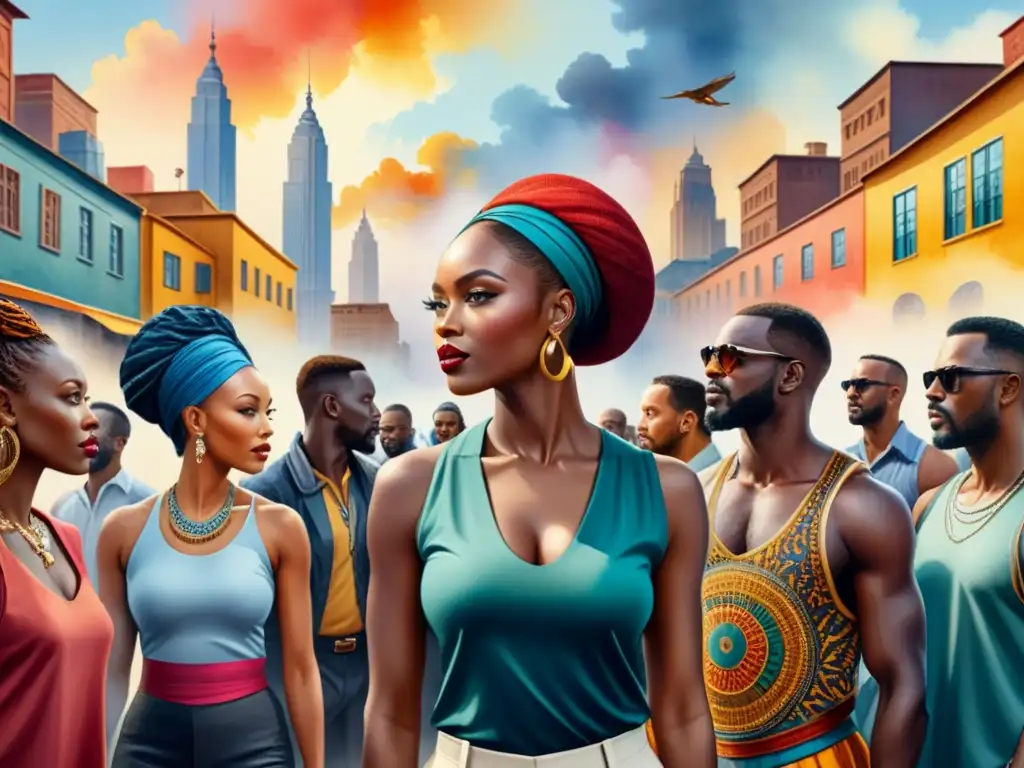 Murales colaborativos: arte africano contemporáneo Vibrante mural de arte africano contemporáneo colaborativo en acuarela detallada