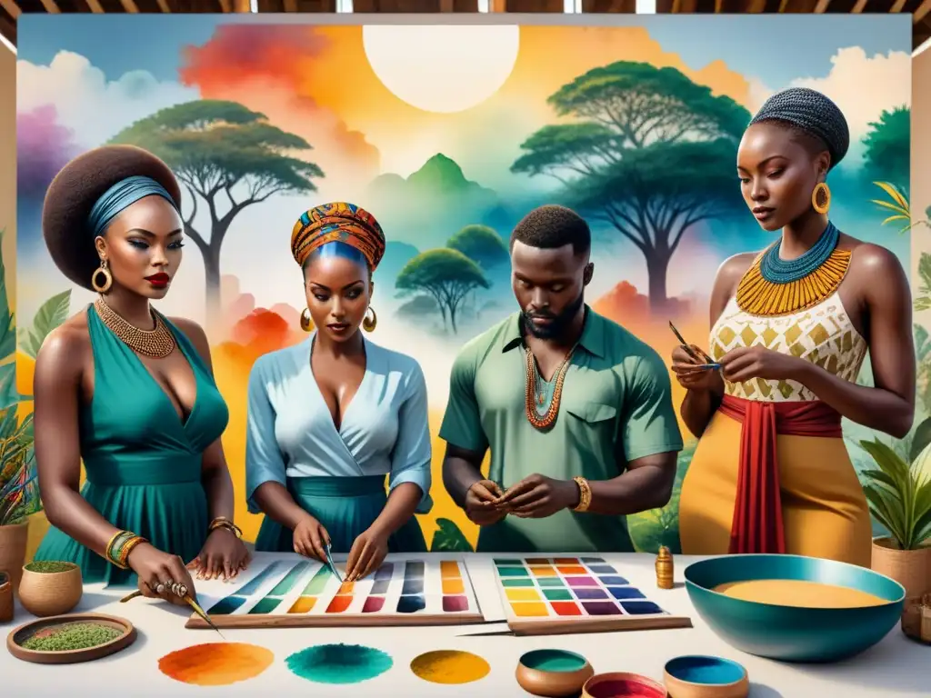 Colaboración artística: mural vibrante de artistas africanos Un vibrante mural de arte africano contemporáneo colaborativo