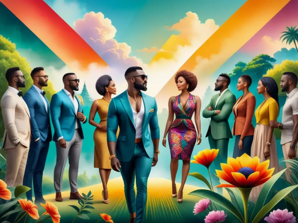 Colaboración artística africana: mural vibrante y diverso Un vibrante mural de arte africano contemporáneo colaborativo, lleno de colores y símbolos, creado por un grupo diverso de artistas
