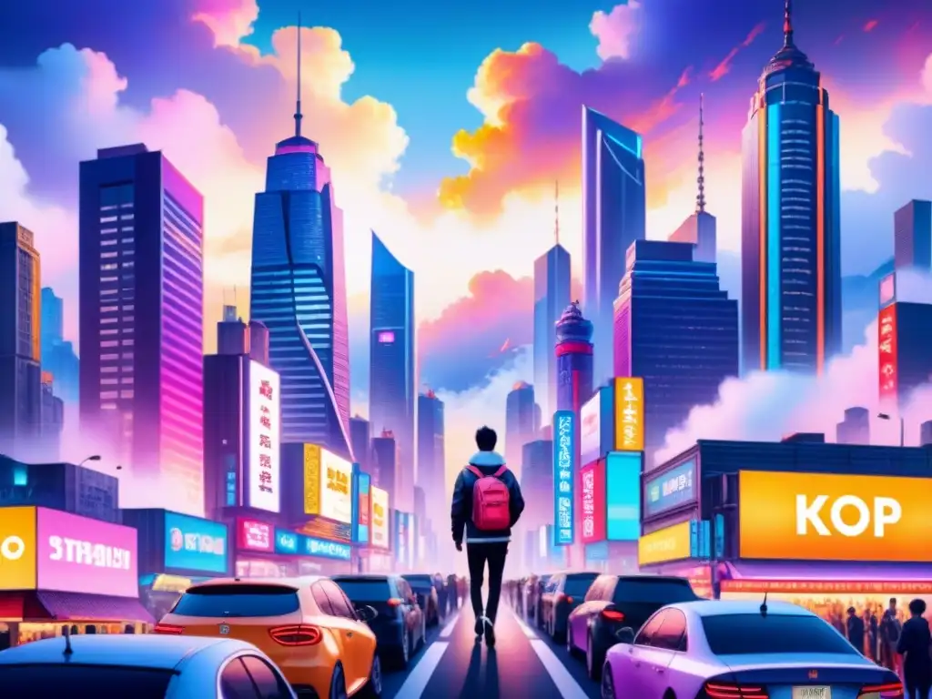 Un vibrante paisaje urbano inspirado en el KPop arte visual contemporáneo