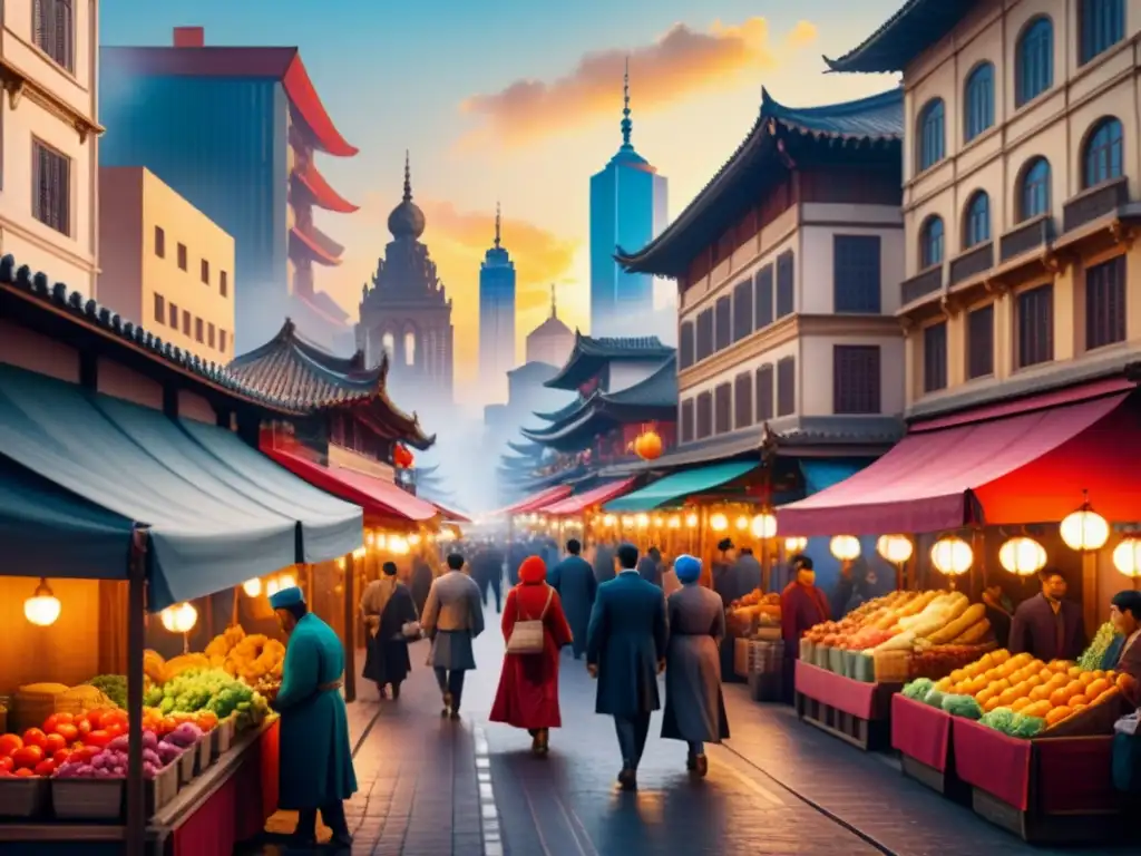 Acuarela urbana: fusión de modernidad y tradición Vibrante pintura acuarela de ciudad fusionando modernidad y tradición, reflejando entorno y estética artística cultural