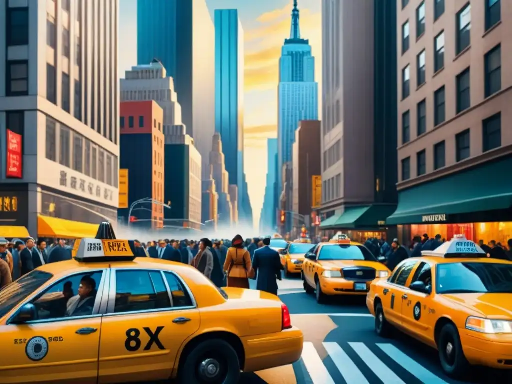 Vibrante pintura de acuarela de Nueva York, reflejando la energía multicultural de la ciudad