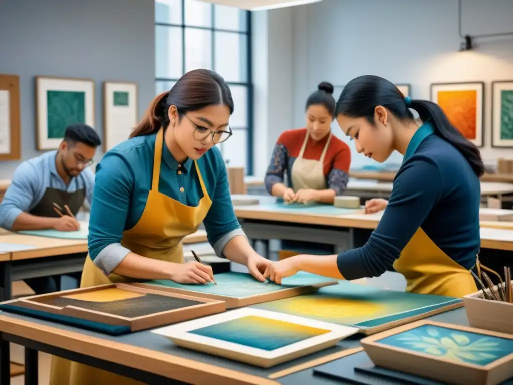 Un vibrante taller de arte: estudiantes crean grabados en educación artística