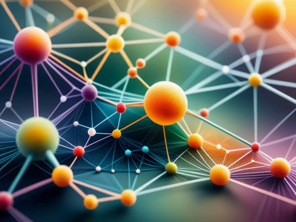 Una visualización detallada en acuarela de una compleja red interconectada, fusionando arte y ciencia con patrones intrincados y pinceladas delicadas